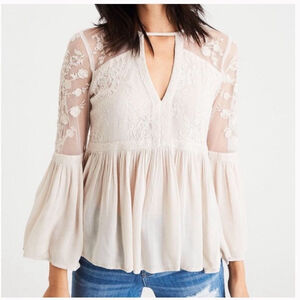 New American Eagle Lace Bell Sleeve Top XXL